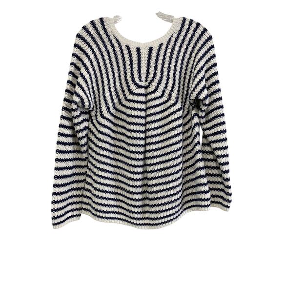 Chicos Ashlyn Striped Pullover Sweater Size L 2 Navy Nautical Flattering Ruched - Picture 7 of 7